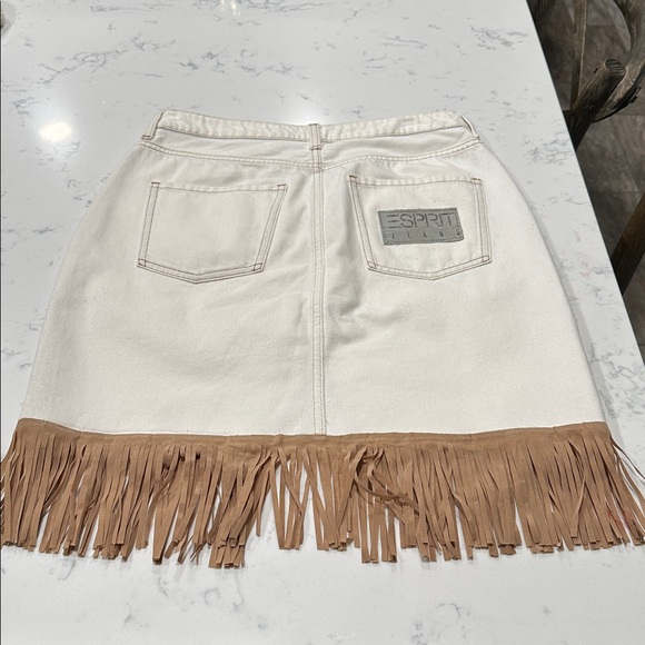 Esprit Cream Mini Skirt with Tan Fringe - Picture 3 of 5